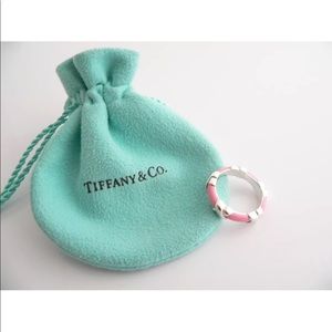 Tiffany Sterling Silver & Porcelain Pink RARE Ring Size 9.5